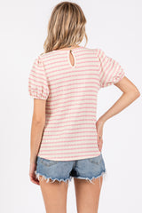 Light Pink Striped Textured Puff Sleeve Top