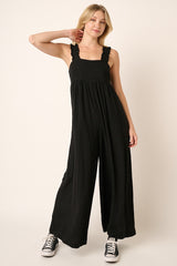 Black Ruffle Trim Back Tie Maternity Jumpsuit