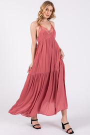 Mauve Sleeveless Lace Tiered Maxi Dress