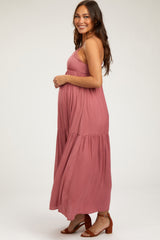 Mauve Sleeveless Lace Tiered Maternity Maxi Dress