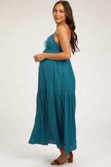 Teal Sleeveless Lace Tiered Maternity Maxi Dress