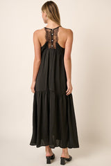 Black Sleeveless Lace Tiered Maxi Dress