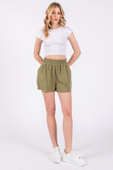 Olive Raw Hem Shorts