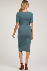 Teal Wrap Top Maternity/Nursing Midi Dress