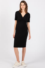 Black Wrap Top Maternity Midi Dress