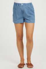 Blue Elastic Waist Maternity Denim Shorts