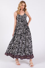 Black Floral Sleeveless Back Tie Maternity Maxi Dress