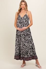 Black Floral Sleeveless Back Tie Maternity Maxi Dress