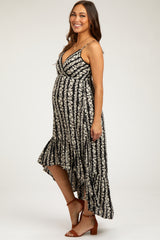 Black Floral Wrap Hi-Lo Maternity Midi Dress