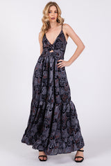 Navy Printed Front Twist Maternity Maxi Dress