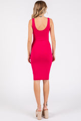 Fuchsia Rib Knit Sleeveless Dress