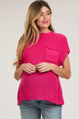 Fuchsia Knit Pocket Front Maternity Top