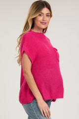 Fuchsia Knit Pocket Front Maternity Top