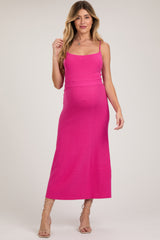 Fuchsia Square Neck Sleeveless Sweater Maternity Midi Dress