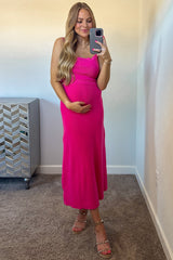 Fuchsia Square Neck Sleeveless Sweater Maternity Midi Dress