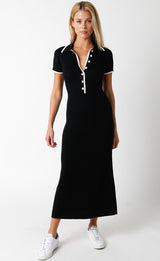 Black Ribbed Knit Collared Button Front Maternity Dress