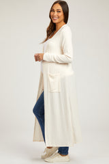 Ivory Rib Knit Long Maternity Cardigan