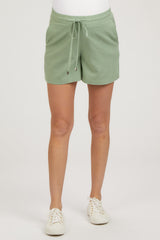 Sage Linen Drawstring Maternity Shorts