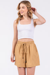 Camel Linen Drawstring Shorts