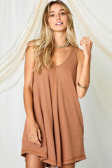 Camel Sleeveless Waffle Knit Maternity Romper