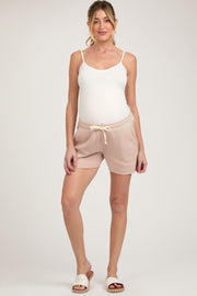 Beige Faded Wash Maternity Drawstring Shorts