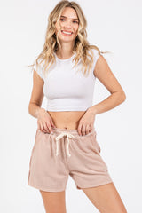 Beige Faded Wash Maternity Drawstring Shorts