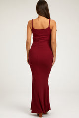 Burgundy Ribbed Maternity Maxi Dress