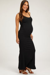 Black Ribbed Maternity Maxi Dress