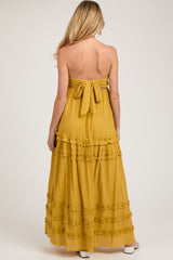 Yellow Ruffle Ruched Deep V-Neck Maternity Maxi Dress