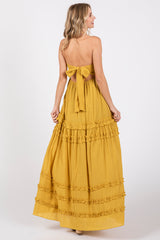 Yellow Ruffle Ruched Deep V-Neck Maxi Dress