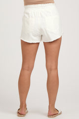 White Fringe Hem Maternity Drawstring Shorts