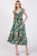 Jade Tropical Print Smocked Short Sleeve Maternity Maxi Dress