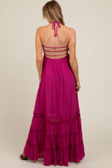 Purple Smocked Open Back Maternity Maxi Dress