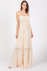 Cream Smocked Open Back Maternity Maxi Dress