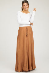 Camel Tassel String Maternity Maxi Skirt