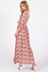 Red Abstract Floral Smocked Maxi Dress