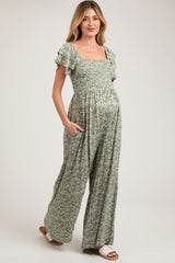 Green Floral Maternity Jumpsuit