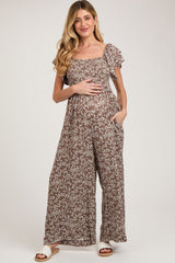 Mocha Floral Maternity Jumpsuit