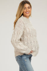 Beige Speckled Knit Maternity Sweater