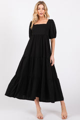 Black Textured Maternity Tiered Midi Dress