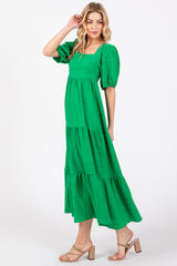 Green Textured Tiered Midi Dress