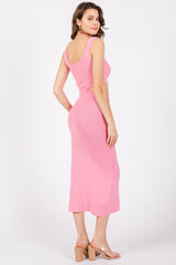 Pink Sleeveless Side Cutout Midi Dress