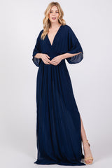 Navy Lightweight Deep V-Neck Maternity Maxi Dress