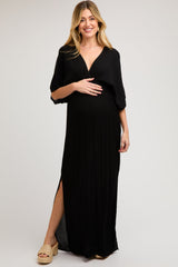 Black Lightweight Deep V-Neck Maternity Maxi Dress