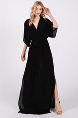 Black Lightweight Deep V-Neck Maxi Dress