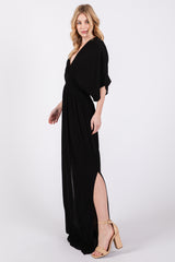 Black Lightweight Deep V-Neck Maxi Dress