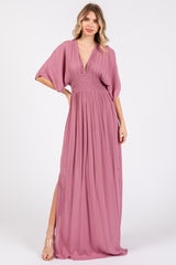 Mauve Lightweight Deep V-Neck Maternity Maxi Dress