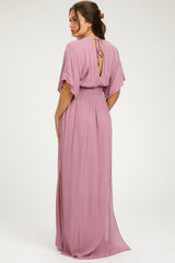 Mauve Lightweight Deep V-Neck Maternity Maxi Dress