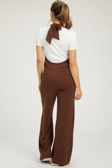 Brown Halter Front Pocket Knit Maternity Jumpsuit