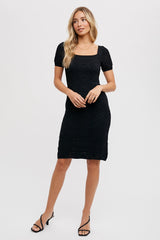 Black Crochet Square Neck Short Sleeve Dress